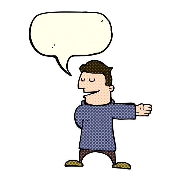 Hombre de dibujos animados dirección gestual con burbuja del habla — Vector de stock