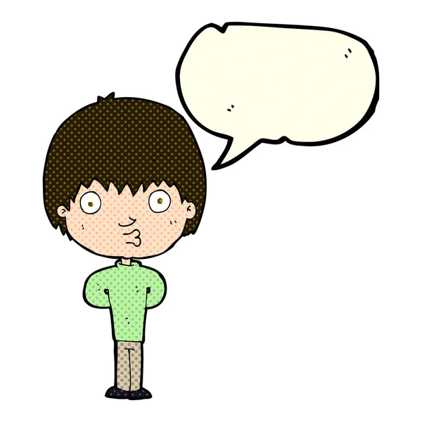Karikatur pfeifender Junge mit Sprechblase — Stockvektor