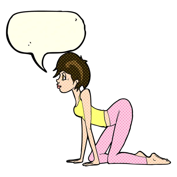 Cartoon mulher sexy em todos os quatros com bolha de fala — Vetor de Stock