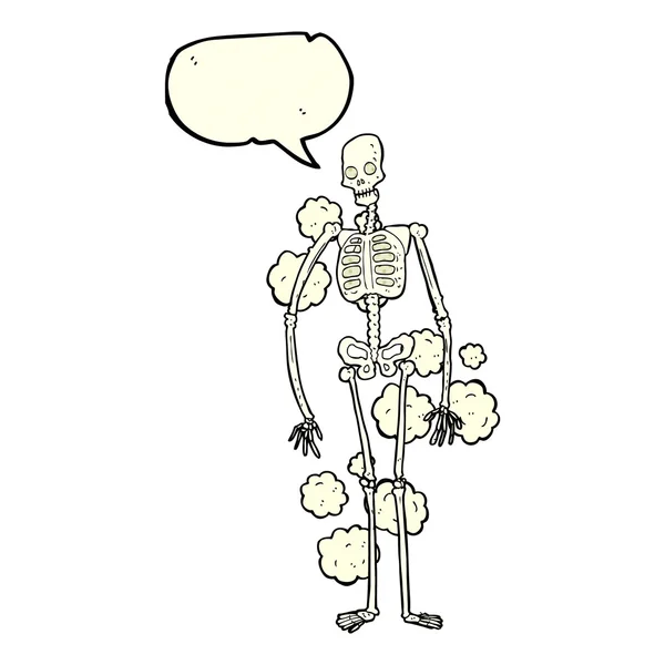 Cartoon dammiga gamla skelett med pratbubblan — Stock vektor