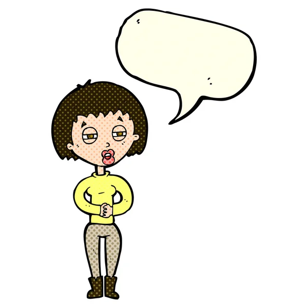 Dessin animé femme fatiguée avec bulle de parole — Image vectorielle