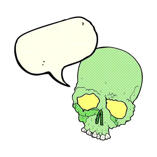 Dibujos animados espeluznante viejo cráneo con burbuja del habla — Vector de stock