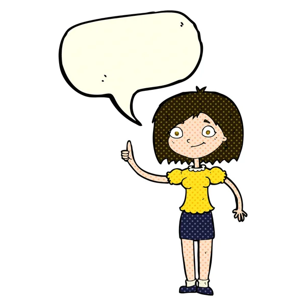 Mulher dos desenhos animados com ideia com bolha de fala — Vetor de Stock