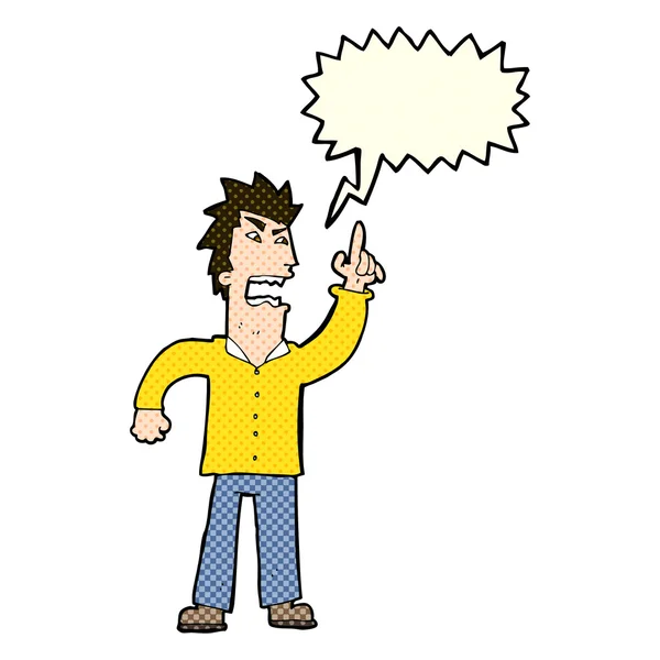 Cartoon angry man making point with speech bubble — Stock Vector