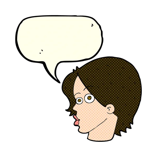 Kreslený ženský obličej s bublinou řeči — Stockový vektor