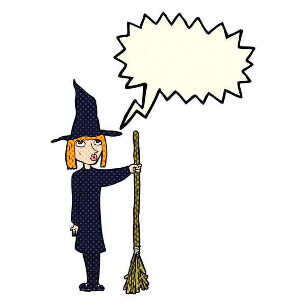 Cartoon witch with speech bubble — Stock Vector