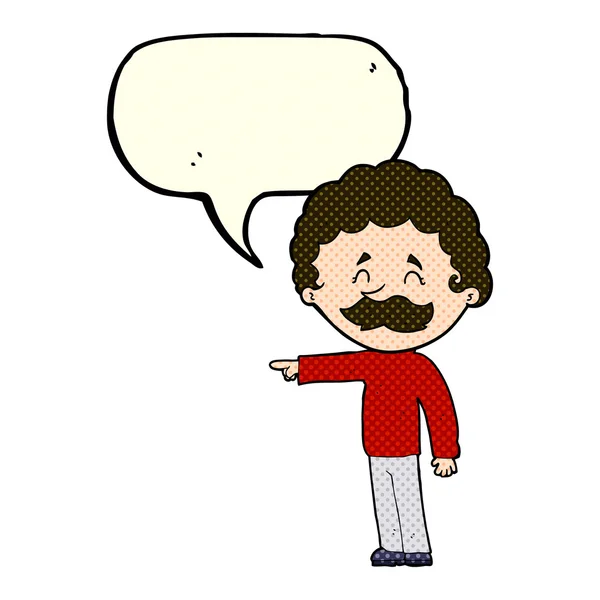 Καρτούν άνθρωπος με μουστάκι δείχνει με φούσκα ομιλία — Διανυσματικό Αρχείο