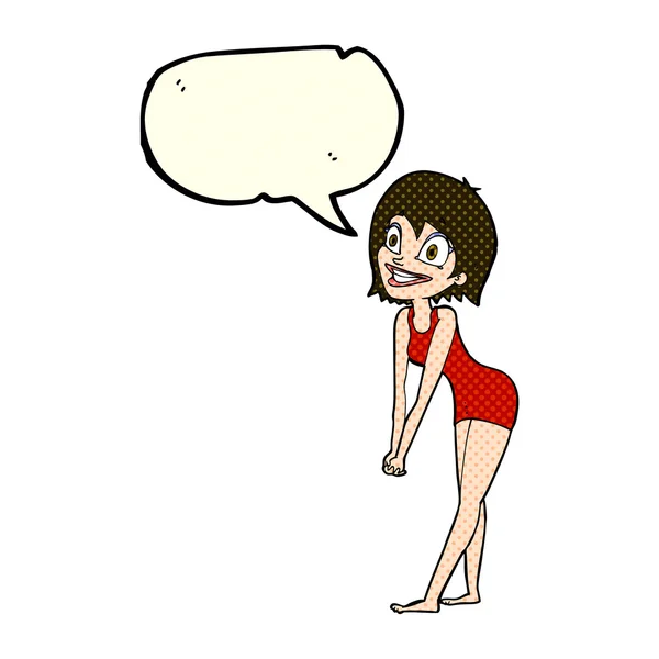 Cartoon opgewonden vrouw met tekstballon — Stockvector