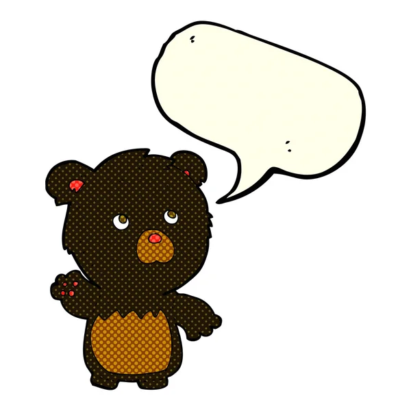 Tecknad svart nallebjörn med pratbubblan — Stock vektor