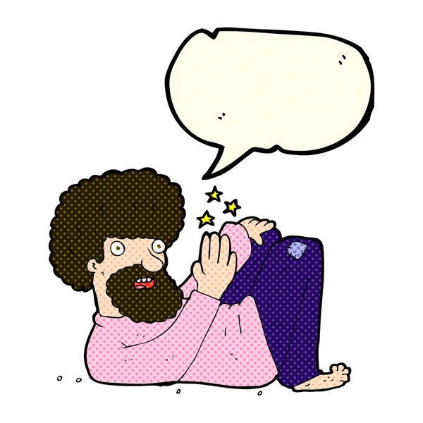 Cartoon hippie man with speech bubble — Stock Vector