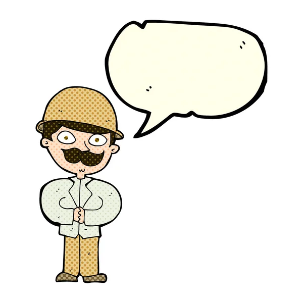 Cartoon man in safari hoed met tekstballon — Stockvector