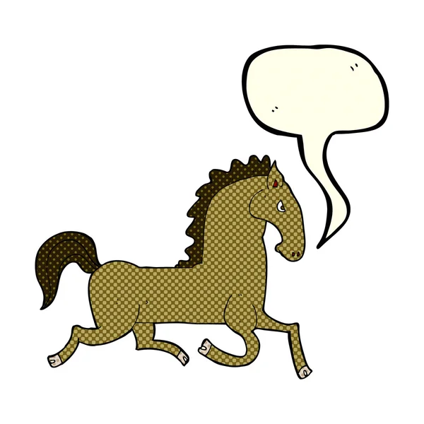 Мультяшний біговий кінь з бульбашкою мовлення — стоковий вектор