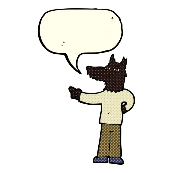 卡通片指向说话泡泡的狼人 — 图库矢量图片