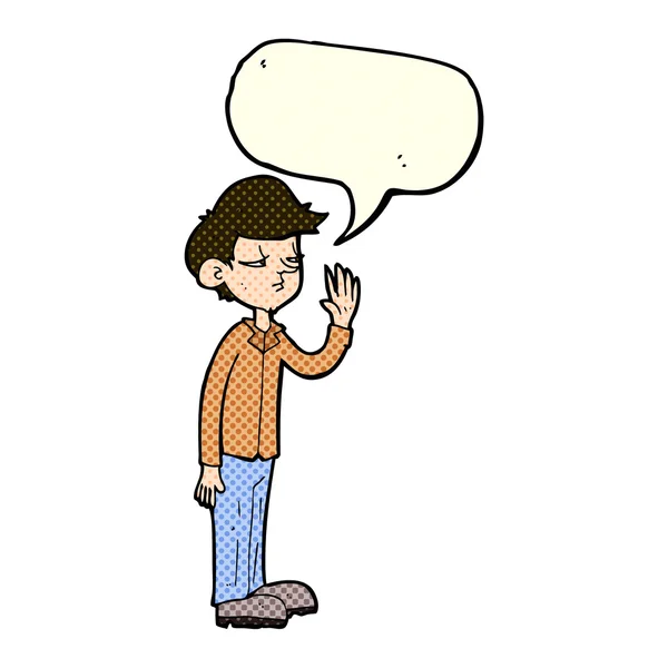 Cartoon arrogant boy with speech bubble — Stock Vector