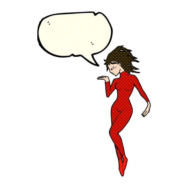 Cartoon futura mulher do espaço com bolha de fala — Vetor de Stock