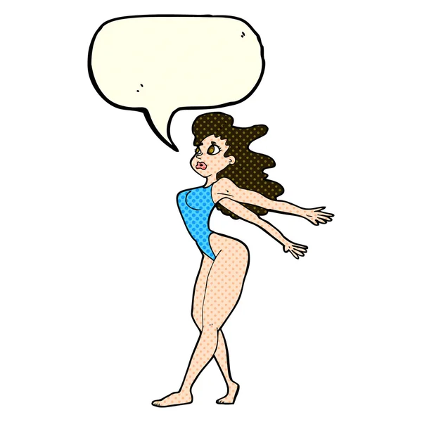 Dessin animé femme sexy en maillot de bain avec bulle de parole — Image vectorielle