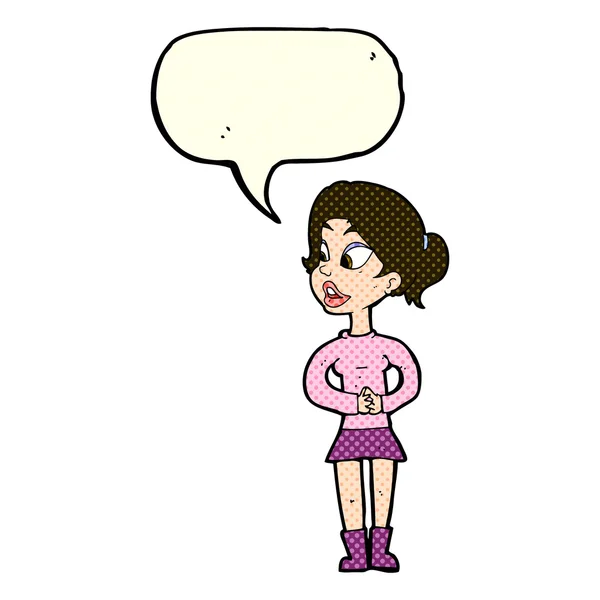 Cartoon girl talking with speech bubble — Stock Vector