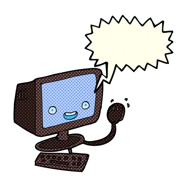 Computer del fumetto con la bolla di discorso — Vettoriale Stock