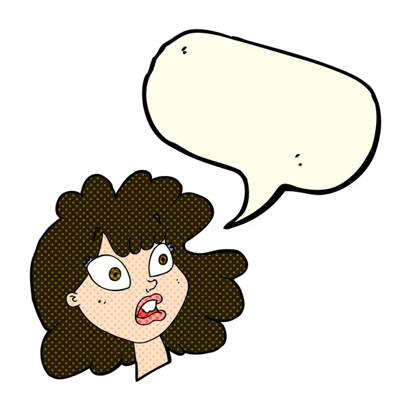 Cartoon shocked female face with speech bubble — Stock Vector