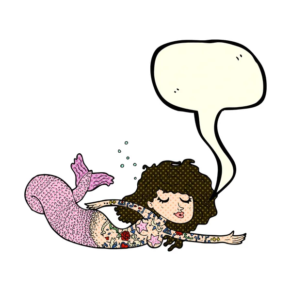 Karikatur Meerjungfrau mit Tattoos mit Sprechblase — Stockvektor