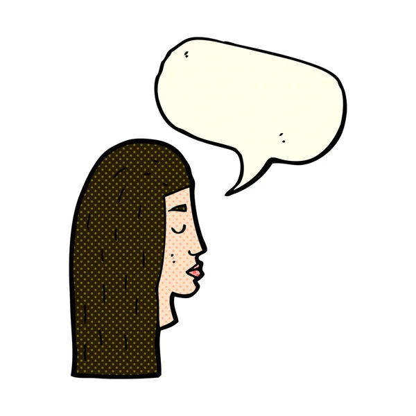 Perfil de la cara femenina de dibujos animados con burbuja del habla — Archivo Imágenes Vectoriales