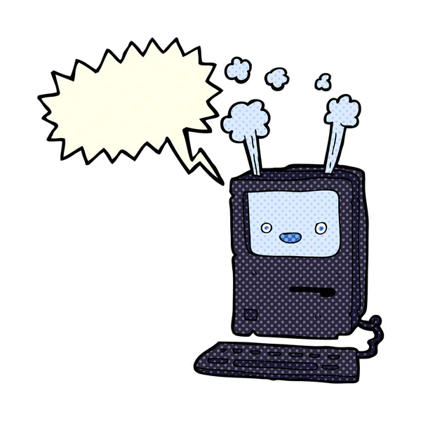 Cartoon old computer with speech bubble — Stock Vector