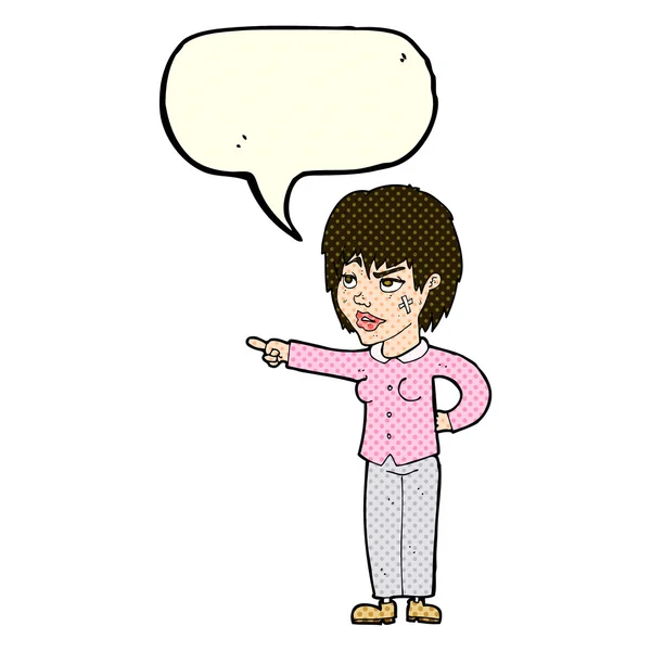 Dessin animé femme pointant avec bulle de parole — Image vectorielle