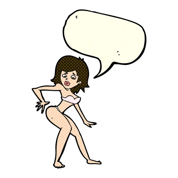 Femme dessin animé en bikini avec bulle de parole — Image vectorielle