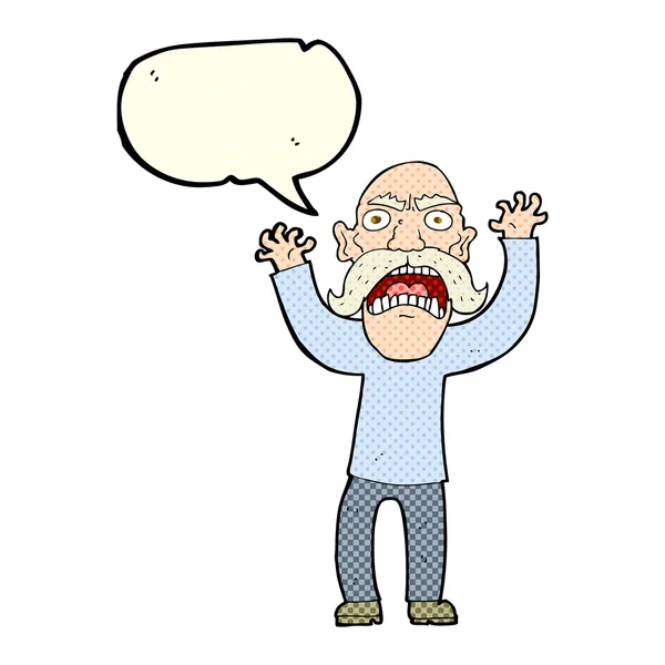 Karikatur wütender alter Mann mit Sprechblase — Stockvektor