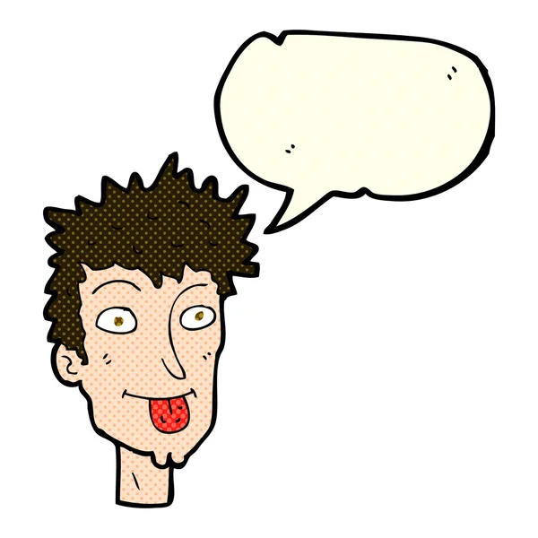 Pria kartun mencuat lidah dengan gelembung bicara - Stok Vektor