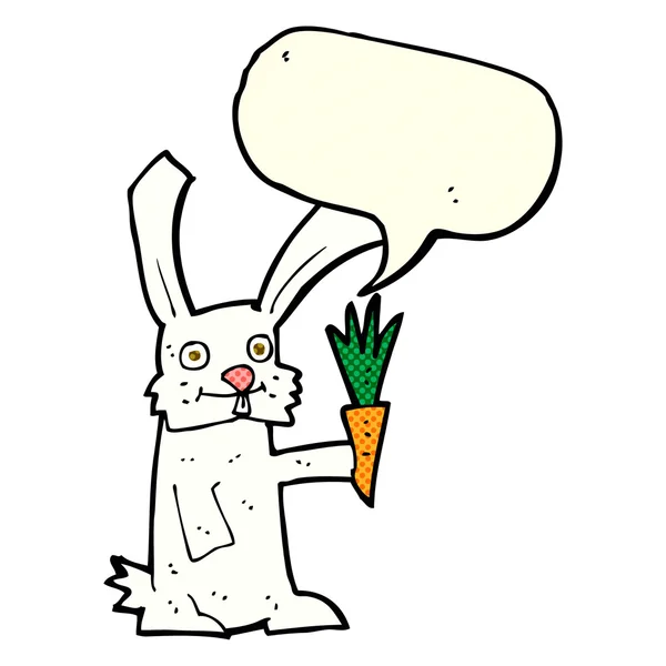 Karikatür tavşan havuç ile konuşma balonu ile — Stok Vektör
