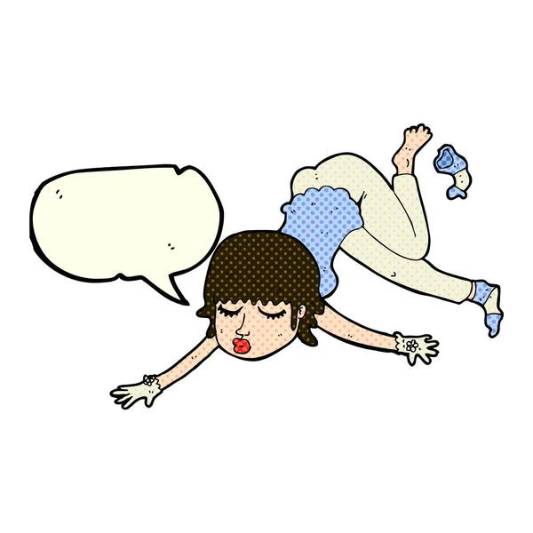 Femme dessin animé flottant avec bulle de parole — Image vectorielle