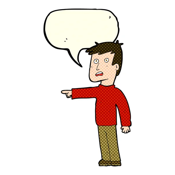 Cartoon wijzende man met spraakbel — Stockvector