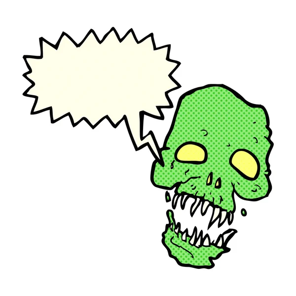 Dibujo animado calavera aterradora con burbuja del habla — Vector de stock