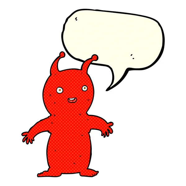 Dessin animé heureux petit alien avec bulle de parole — Image vectorielle