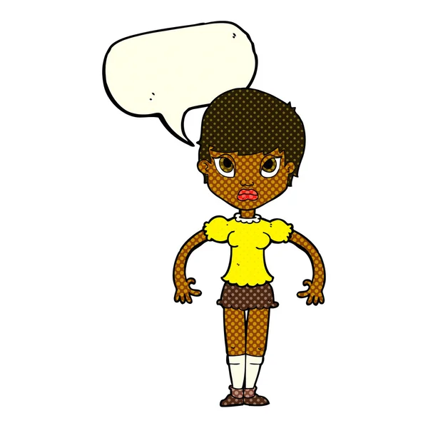 Cartoon woman looking annoyed with speech bubble — Stock Vector