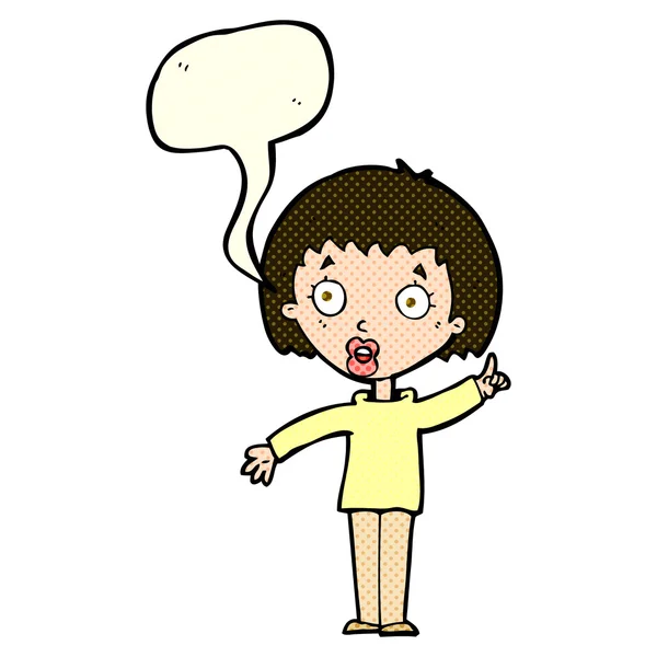 Cartoon woman explaining her point with speech bubble — Stock Vector