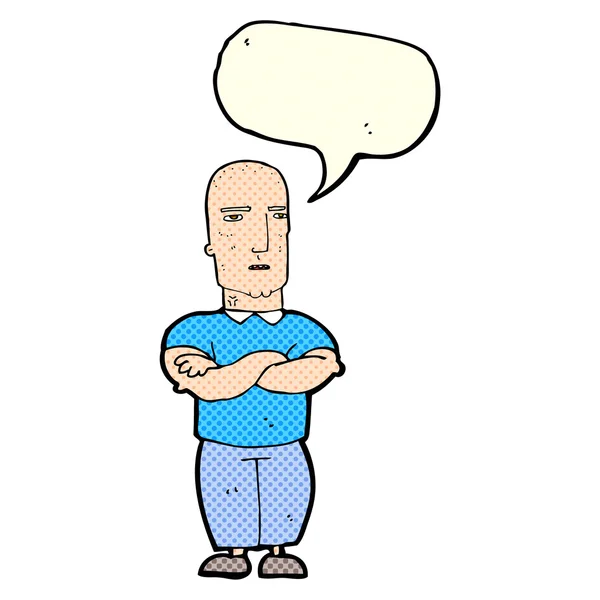 Cartoon annoyed bald man with speech bubble — Stock Vector