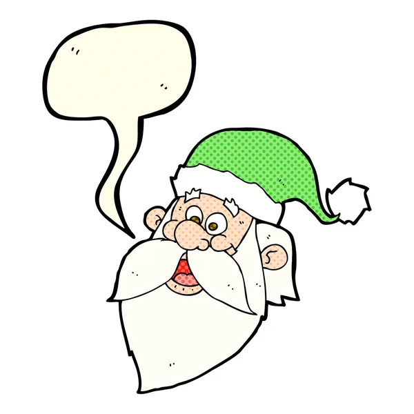 Dibujos animados alegre Santa Claus cara con burbuja del habla — Vector de stock