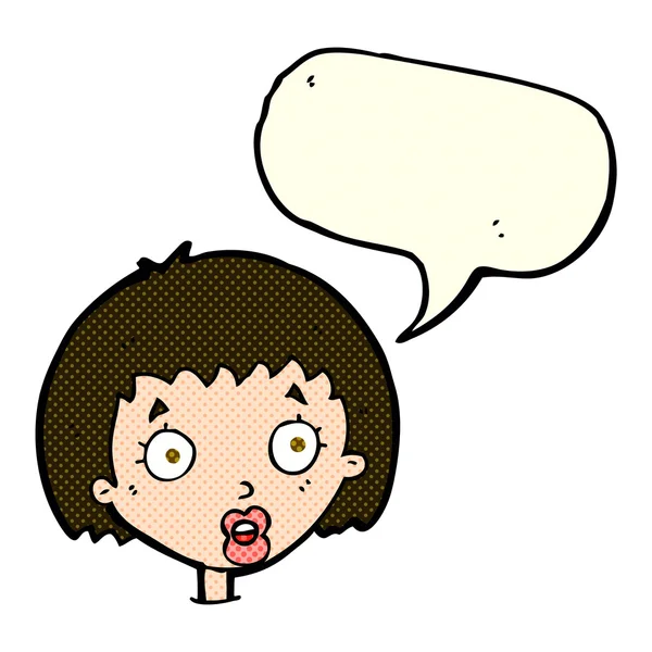 Cartoon surprised female face with speech bubble — Stock Vector