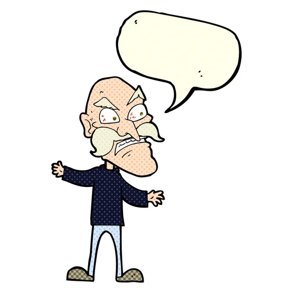 Dessin animé vieil homme en colère avec bulle de parole — Image vectorielle