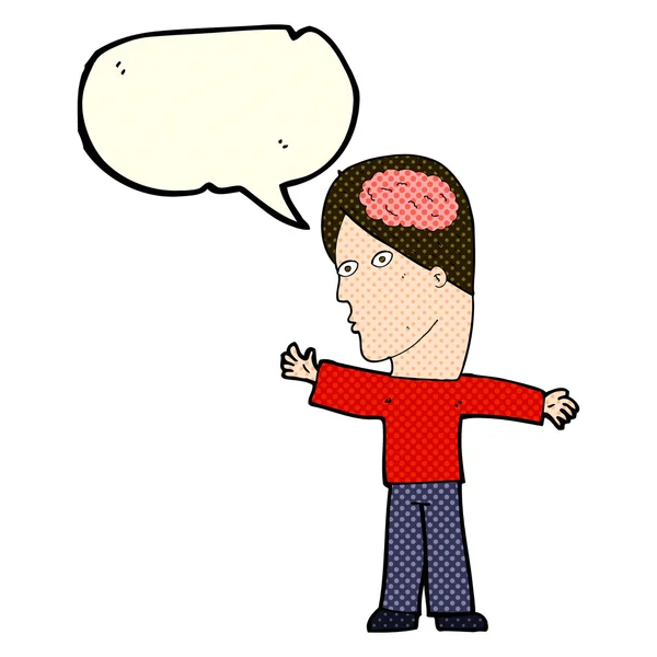 Dessin animé homme avec cerveau avec bulle vocale — Image vectorielle