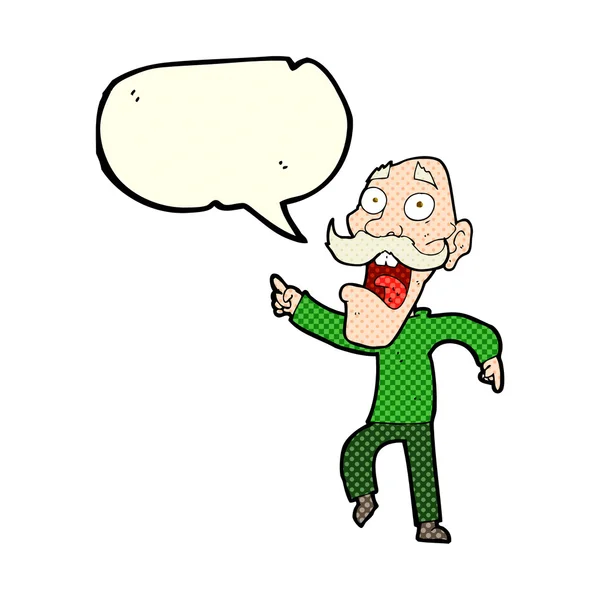 Cartoon frightened old man with speech bubble — Stock Vector