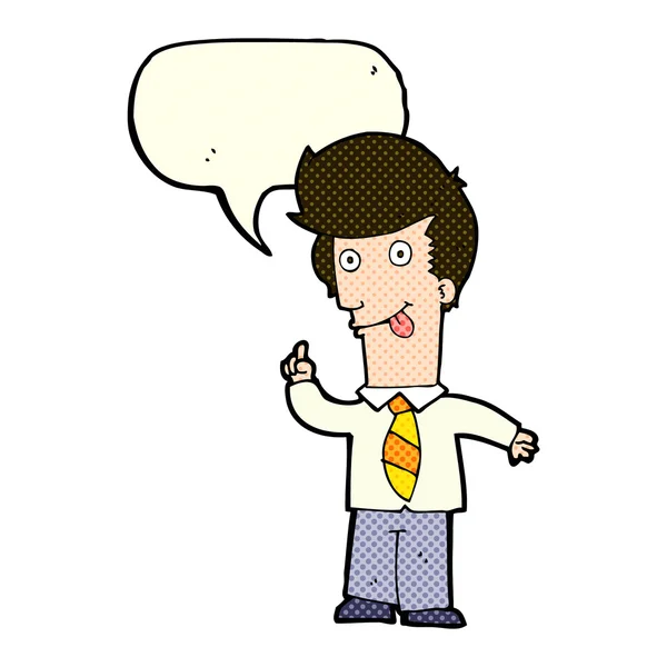 Desenho animado homem de escritório com ideia louca com bolha de fala —  Vetores de Stock