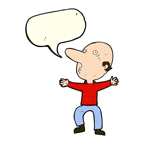 Cartoon worried middle aged man with speech bubble — Stock Vector