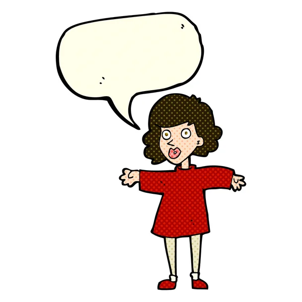 Cartoon nervous woman with speech bubble — Stock Vector
