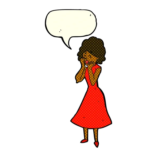 Karikatur besorgte Frau mit Sprechblase — Stockvektor