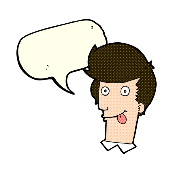 Cartoon man with tongue hanging out with speech bubble — Stock Vector