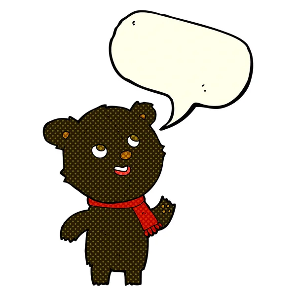 연설 거품의 스카프를 착용 하는 만화 블랙 곰 — 스톡 벡터