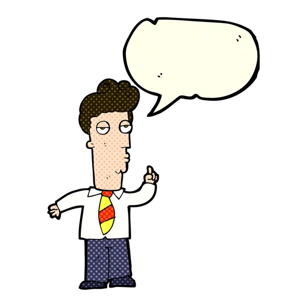 Karikatur gelangweilter Mann stellt Frage mit Sprechblase — Stockvektor